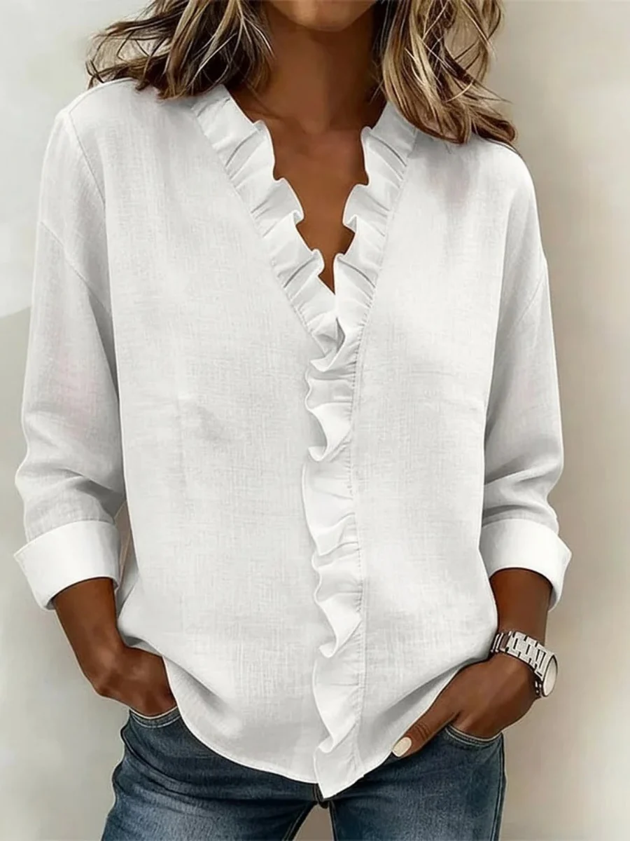 Wood Ear Solid Color Chiffon Blouse - Image 7