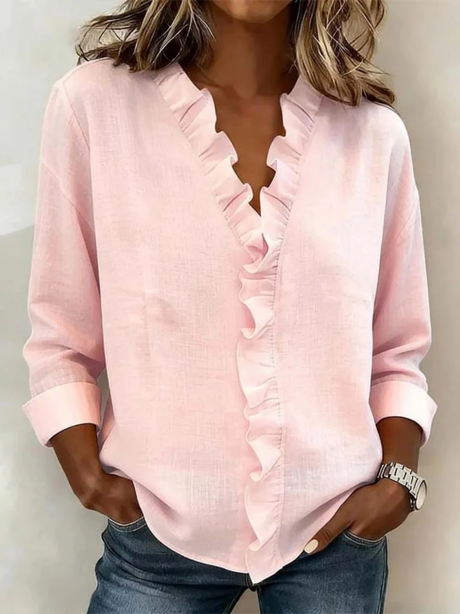 Wood Ear Solid Color Chiffon Blouse - Image 8