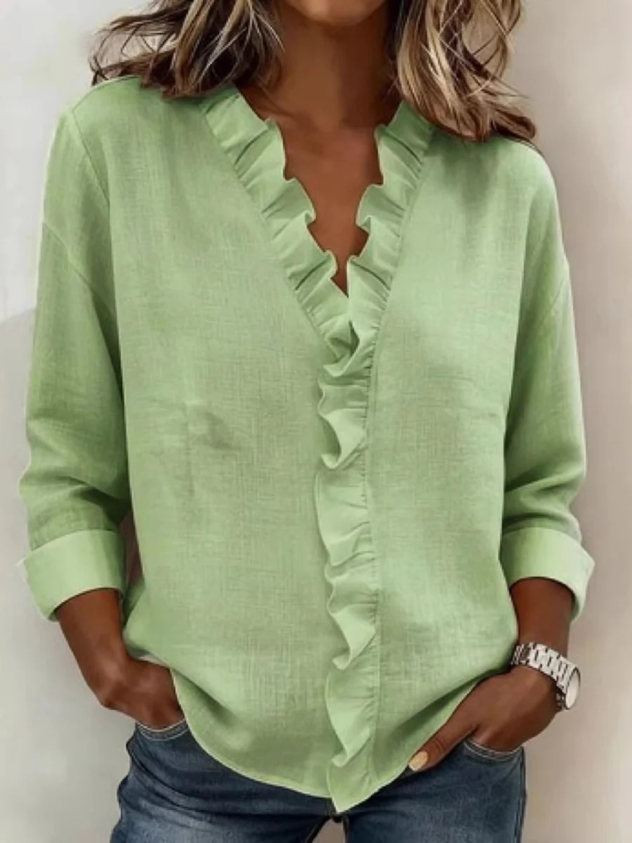 Wood Ear Solid Color Chiffon Blouse - Image 9
