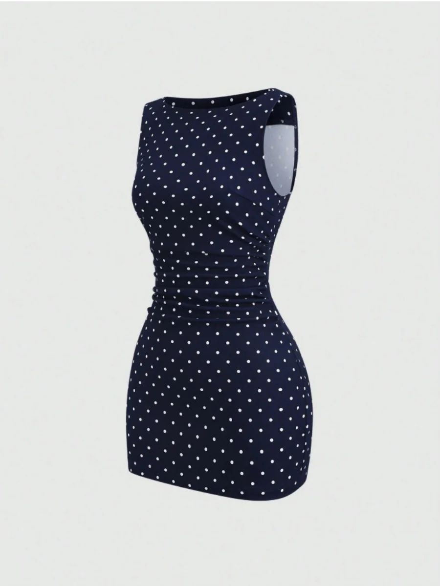 Polka Dots Sleeveless Waist Hip-hugging Mini&Short Dresses - Image 2