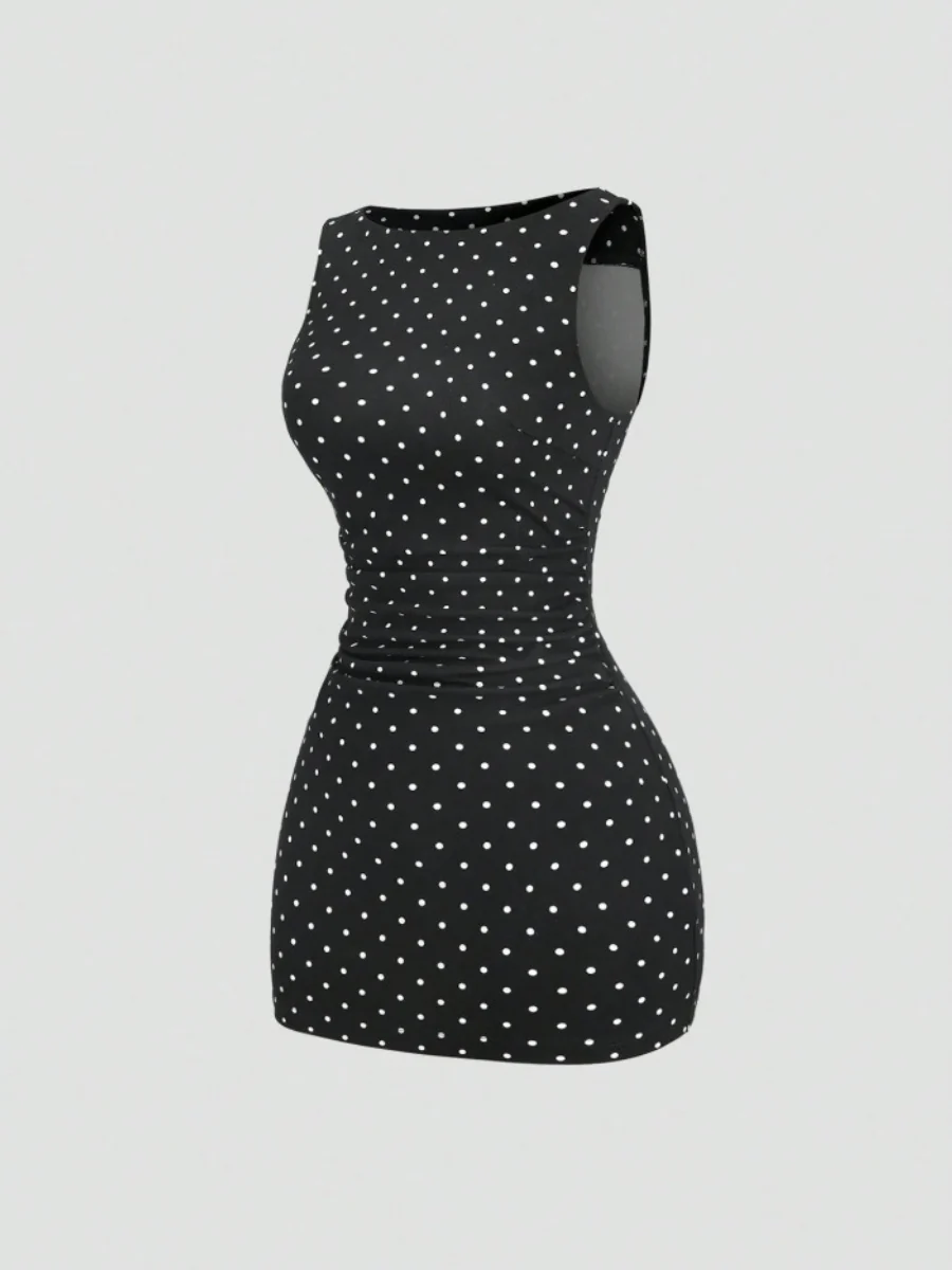 Polka Dots Sleeveless Waist Hip-hugging Mini&Short Dresses - Image 4