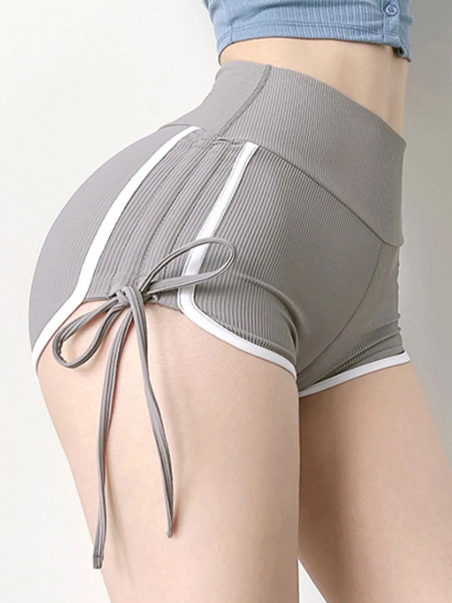 Drawstring Color Blocking High-waisted, Tummy-flattening, And Butt-lifting Yoga Shorts - Image 5