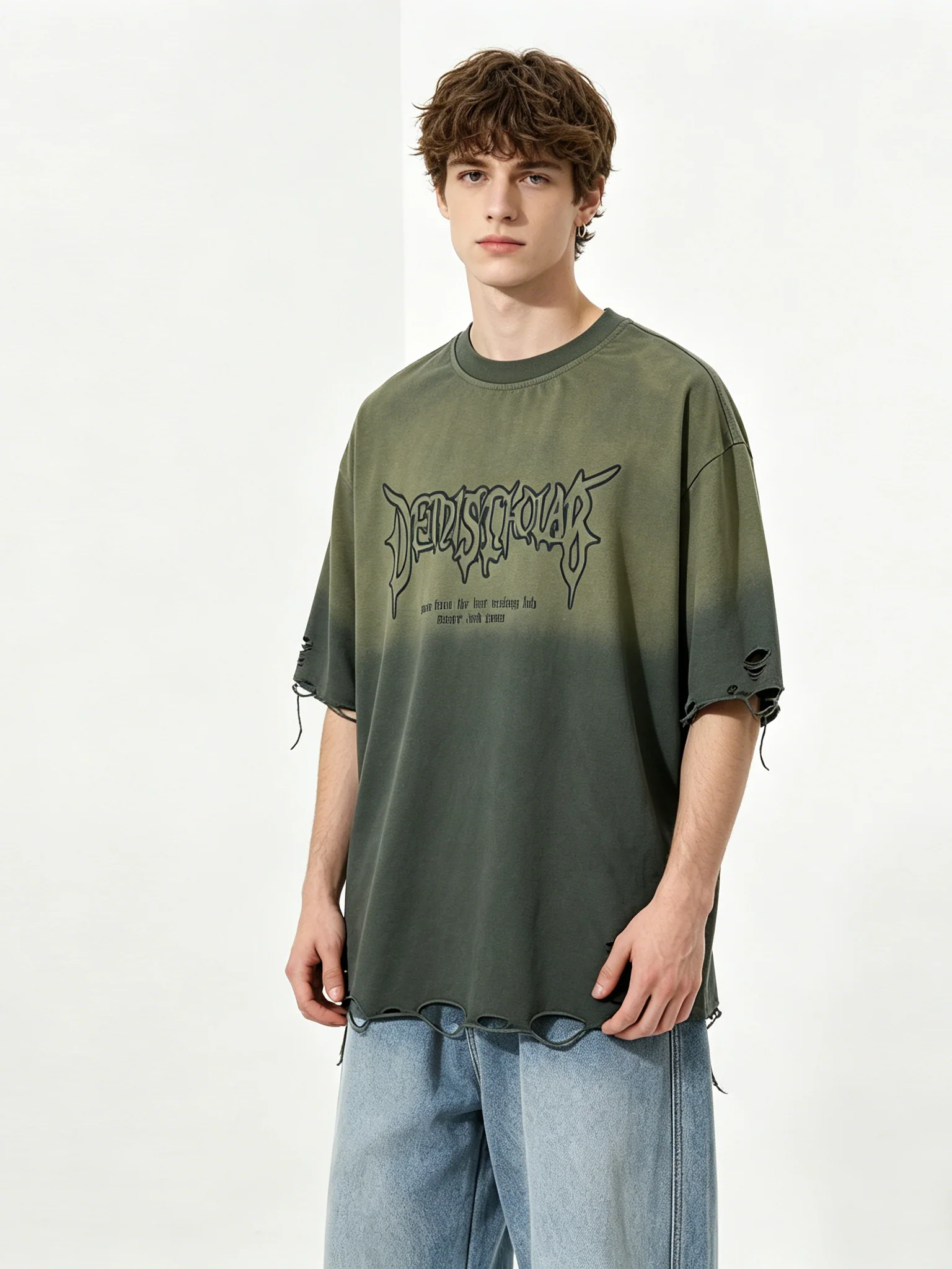Distressed Washed Oversize Hole T-shirts