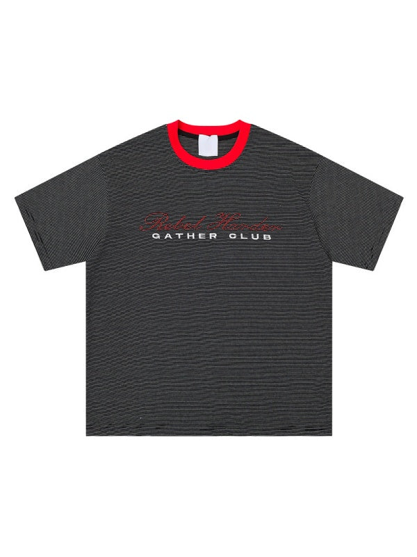 Retro Letter Embroidery Loose-fit T-shirts - Image 2