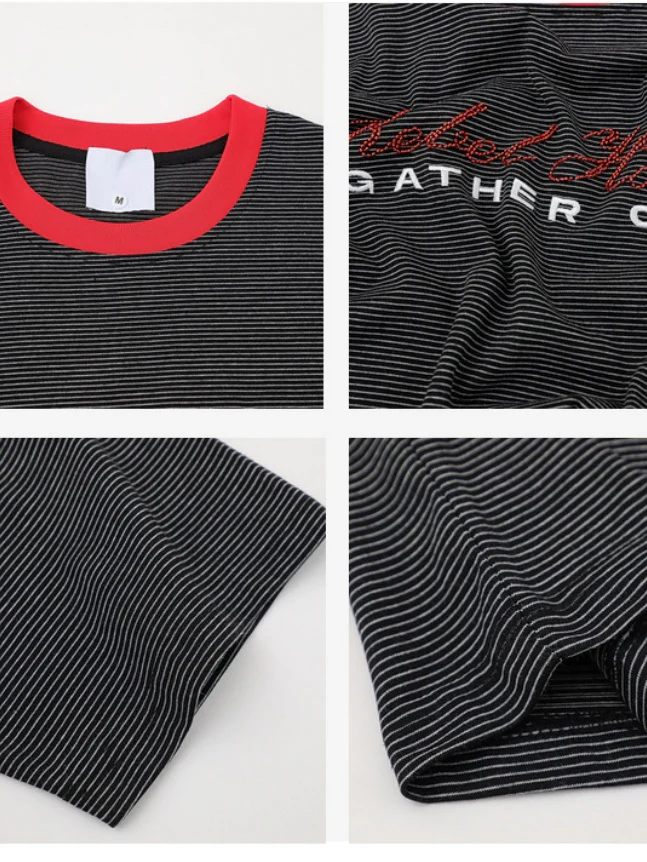 Retro Letter Embroidery Loose-fit T-shirts - Image 3