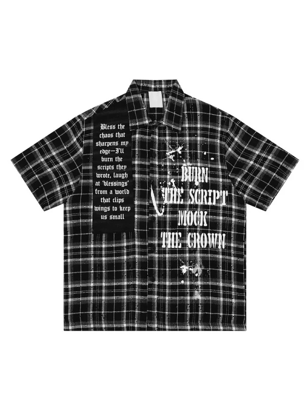 Gothic Style Splashing Ink Printed Plaid Shirts - Image 2