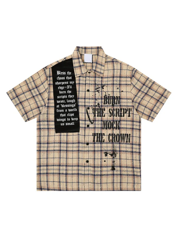 Gothic Style Splashing Ink Printed Plaid Shirts - Image 4