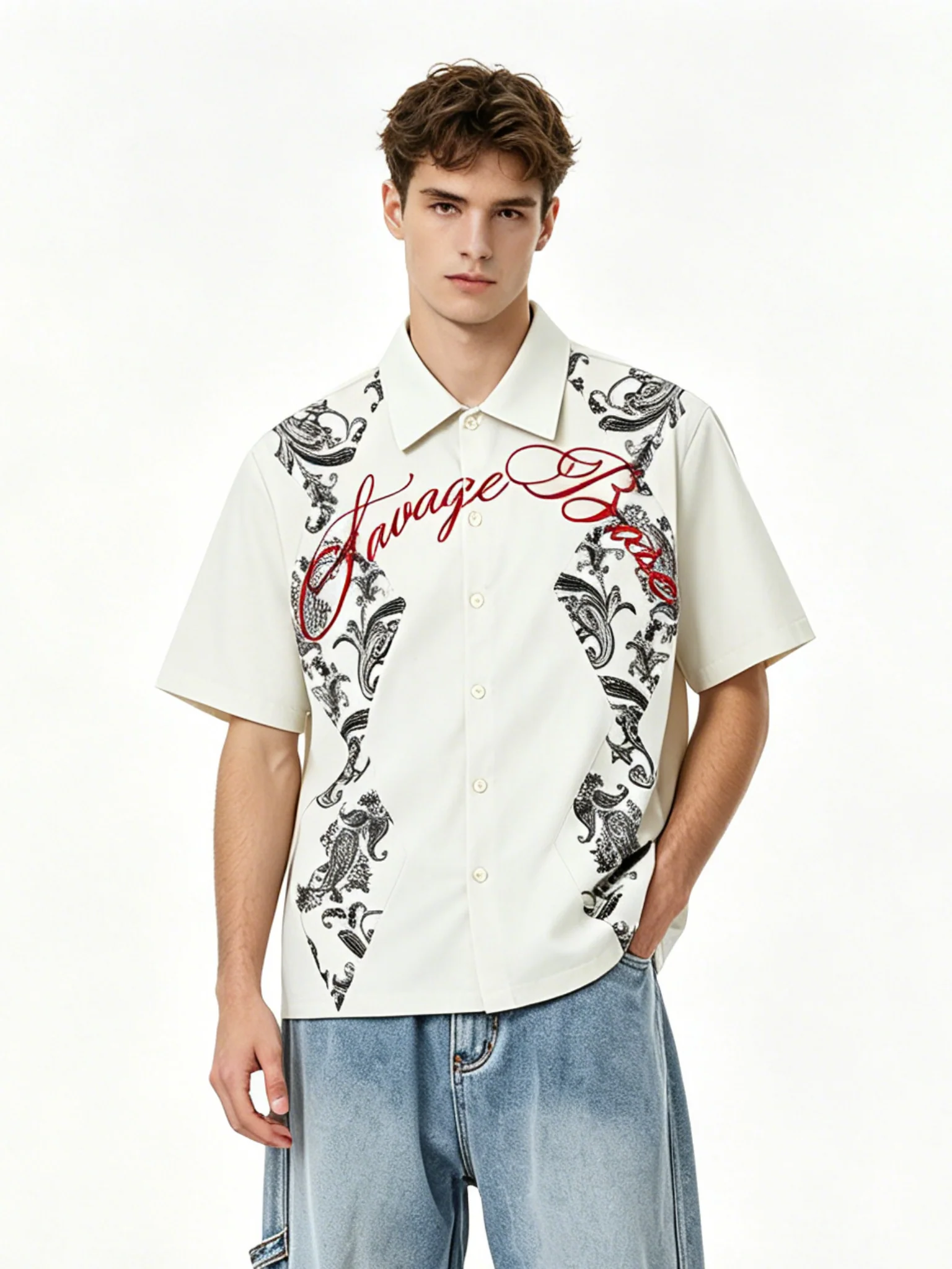 Retro Cashew Flowers Pattern Printed Loose-fit Shirts