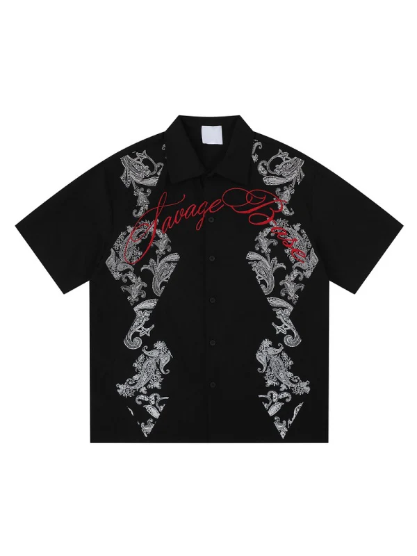 Retro Cashew Flowers Pattern Printed Loose-fit Shirts - Image 5