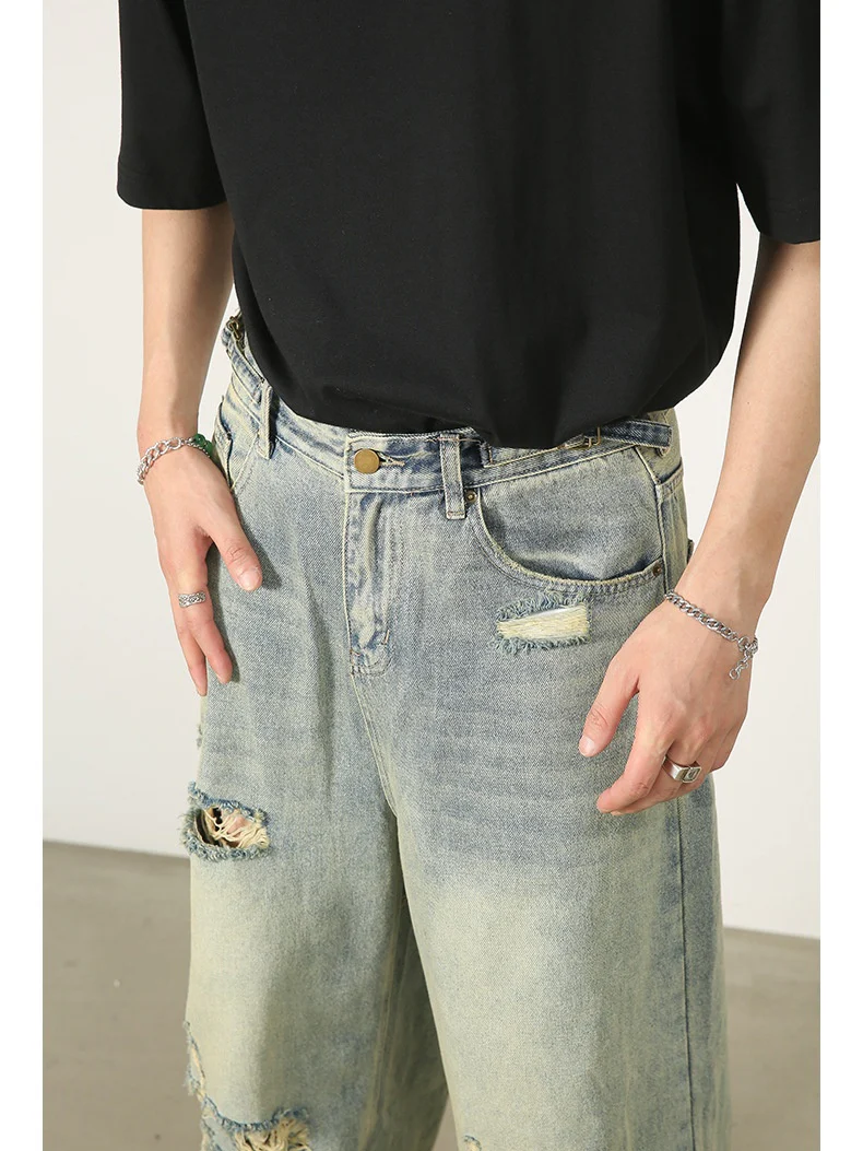 Hole Washed Distressed Loose-fit Wide-leg Jeans - Image 2