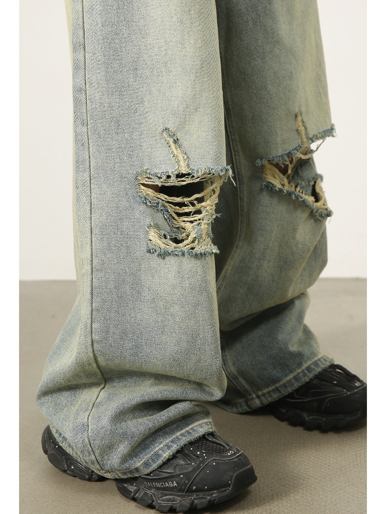 Hole Washed Distressed Loose-fit Wide-leg Jeans - Image 4