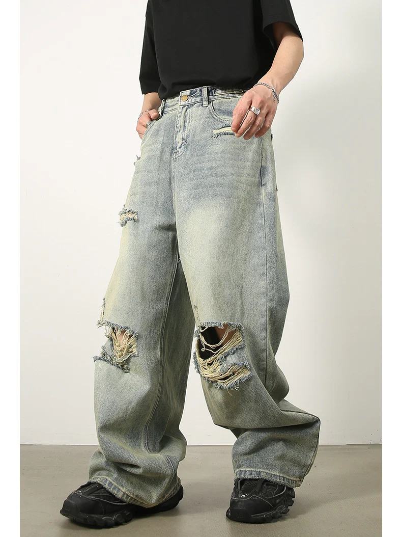 Hole Washed Distressed Loose-fit Wide-leg Jeans - Image 5