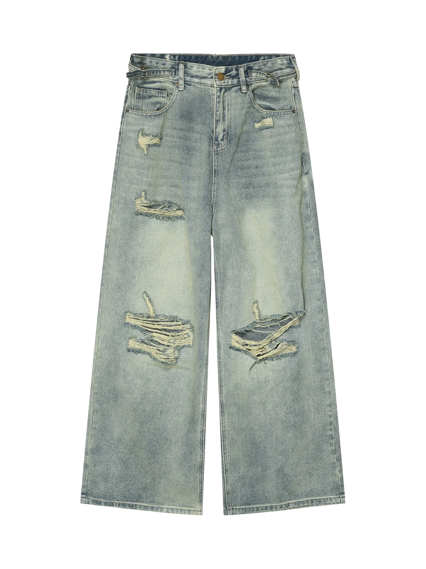 Hole Washed Distressed Loose-fit Wide-leg Jeans - Image 7