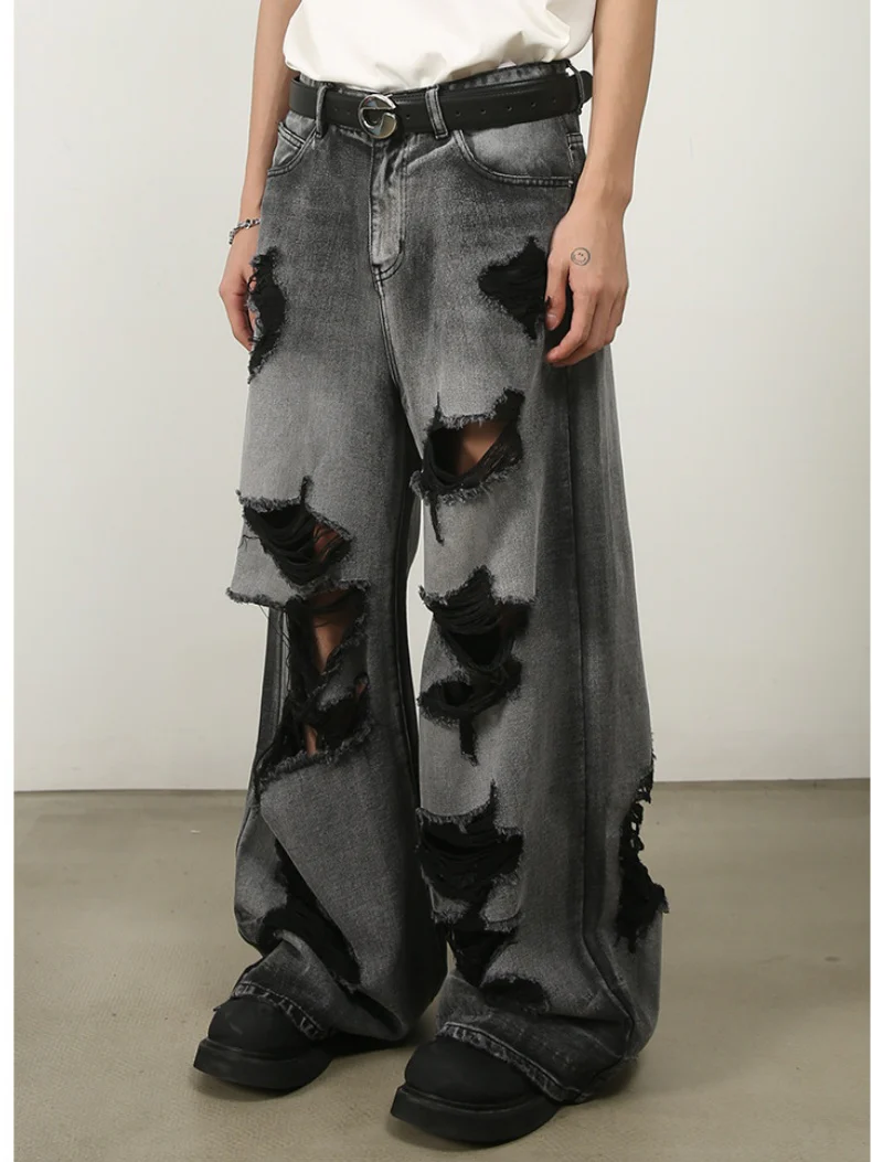 Hole Wide-leg Straight-fit Loose-fit Vibe Jeans