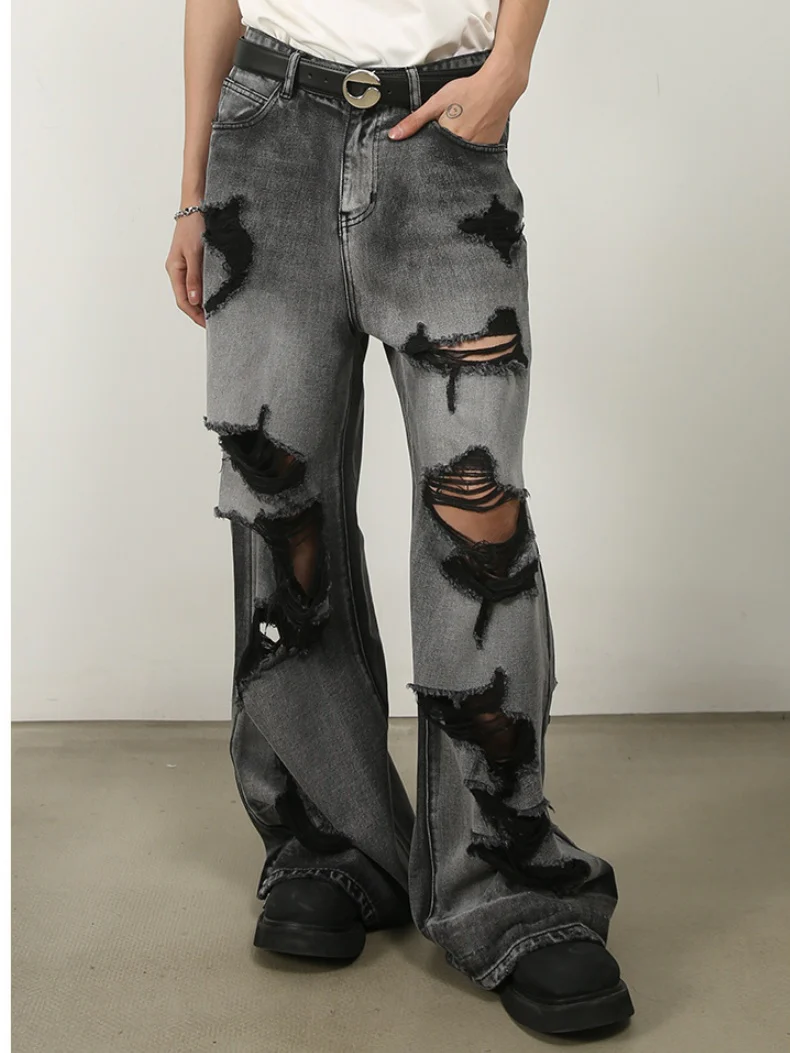 Hole Wide-leg Straight-fit Loose-fit Vibe Jeans - Image 3