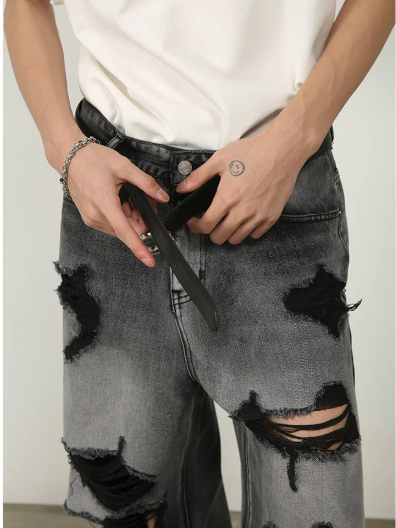 Hole Wide-leg Straight-fit Loose-fit Vibe Jeans - Image 4