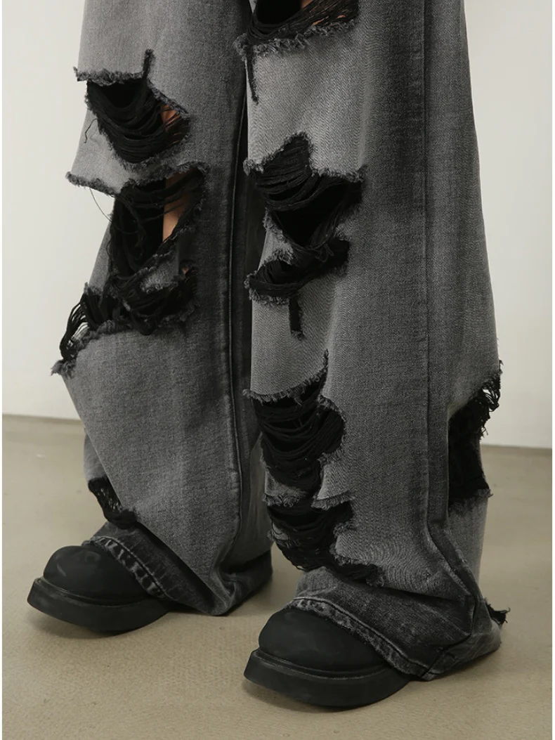 Hole Wide-leg Straight-fit Loose-fit Vibe Jeans - Image 5