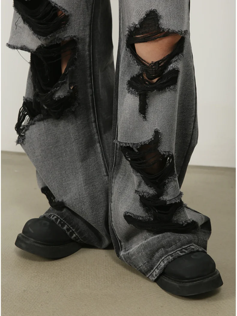 Hole Wide-leg Straight-fit Loose-fit Vibe Jeans - Image 7