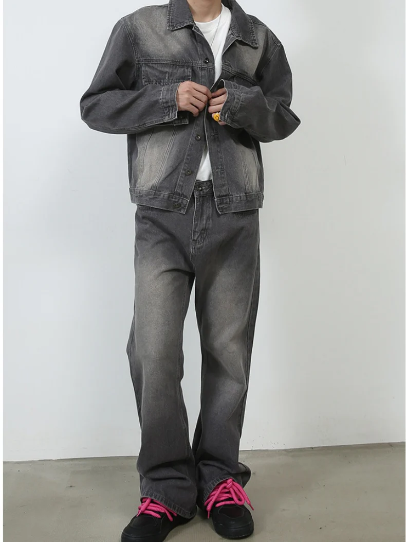 Retro Washed Denim Loose-fit Pants - Image 7