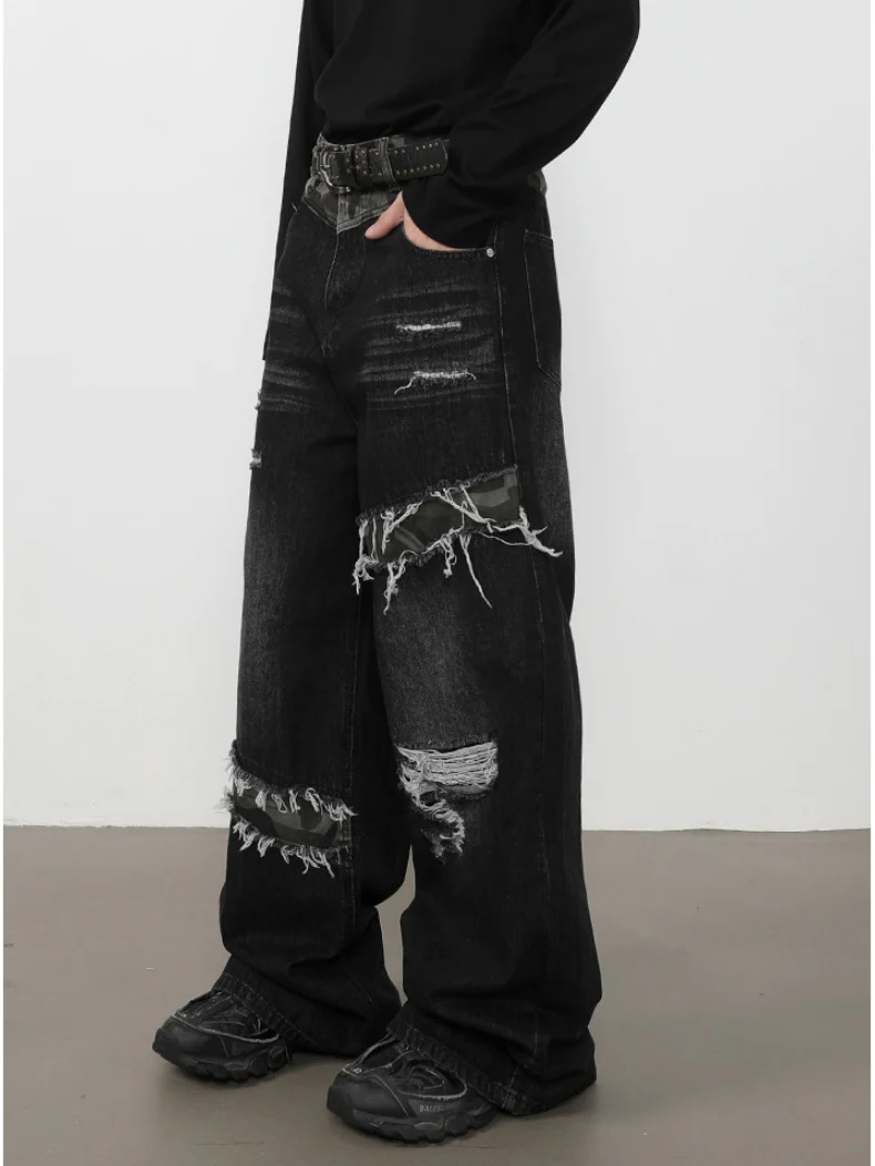 Patch Fake Hole Patchwork Jeans - Image 2