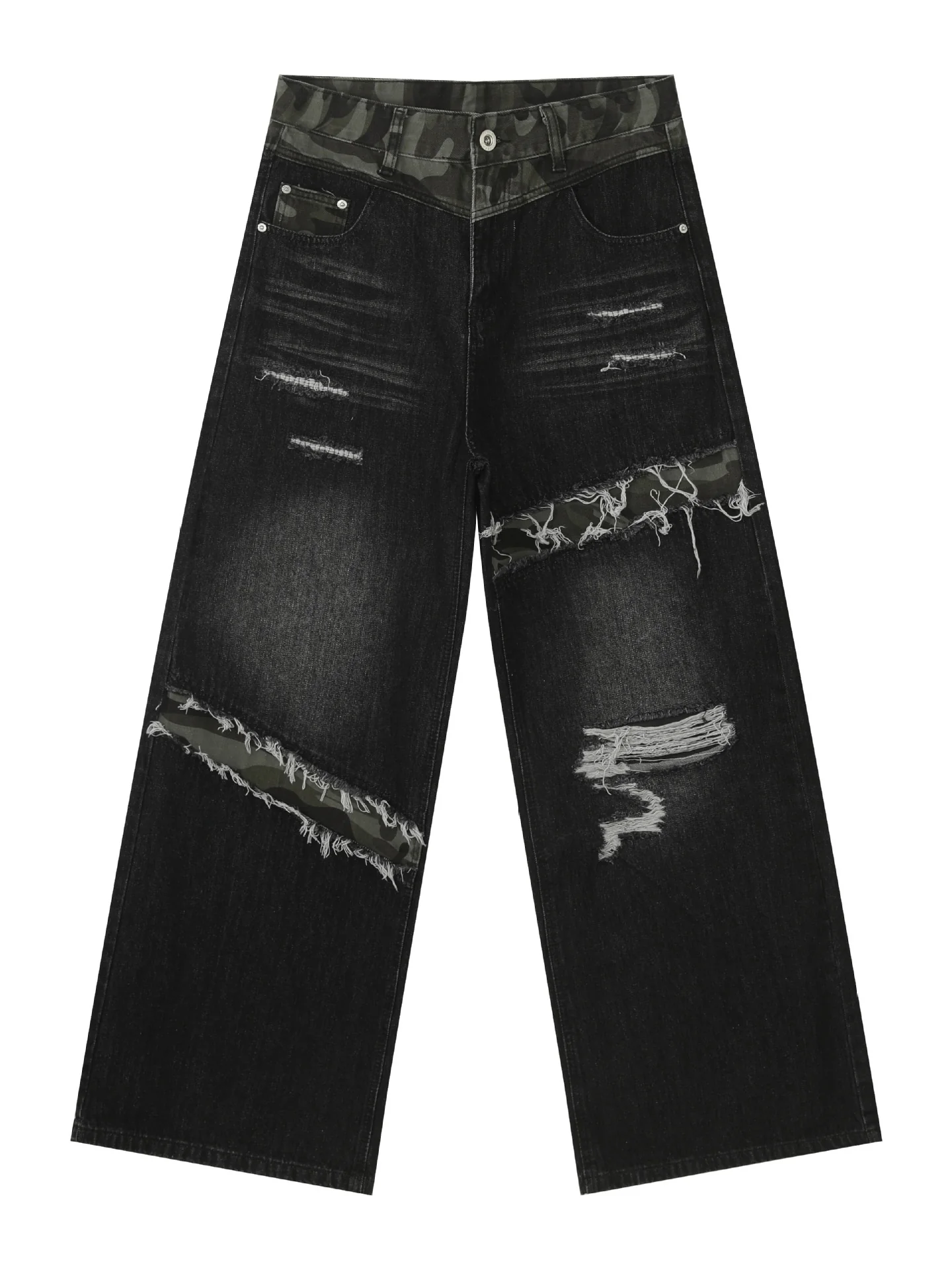 Patch Fake Hole Patchwork Jeans - Image 4