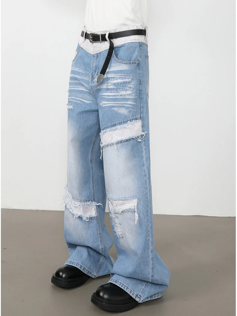 Patch Fake Hole Patchwork Jeans - Image 8