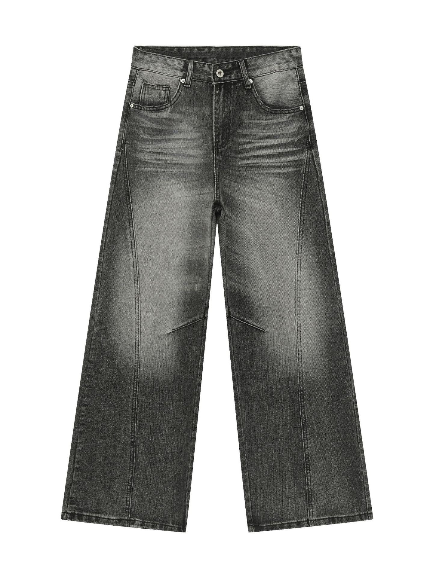 Retro Washed Patchwork Distressed Jeans - Image 8