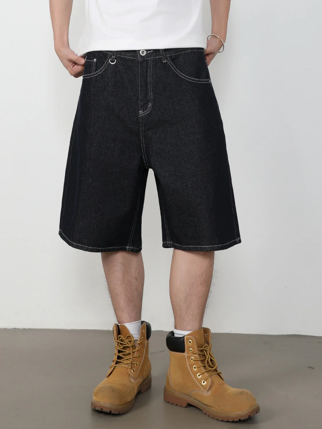 Retro Five Points Loose-fit Leisure Denim Shorts - Image 3
