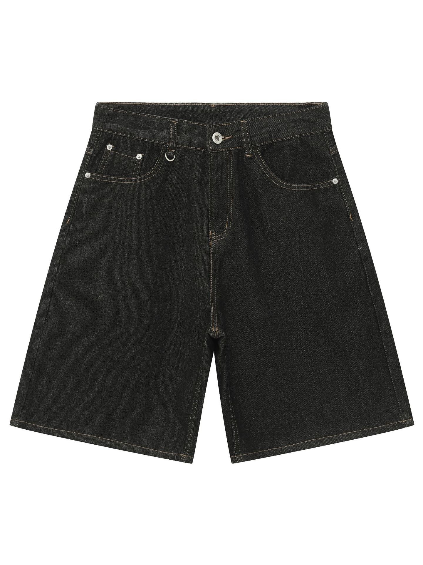 Retro Five Points Loose-fit Leisure Denim Shorts - Image 4