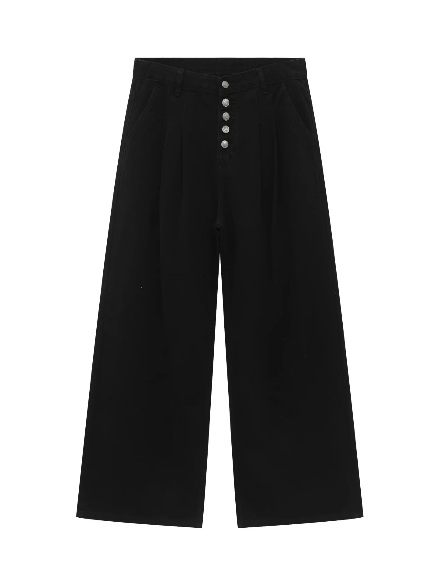 Retro Straight-fit Double Pleat Button Loose-fit Denim Pants - Image 3