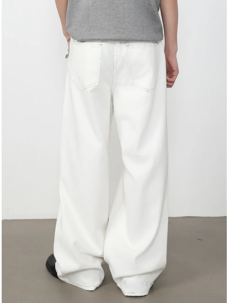 Retro Straight-fit Double Pleat Button Loose-fit Denim Pants - Image 5