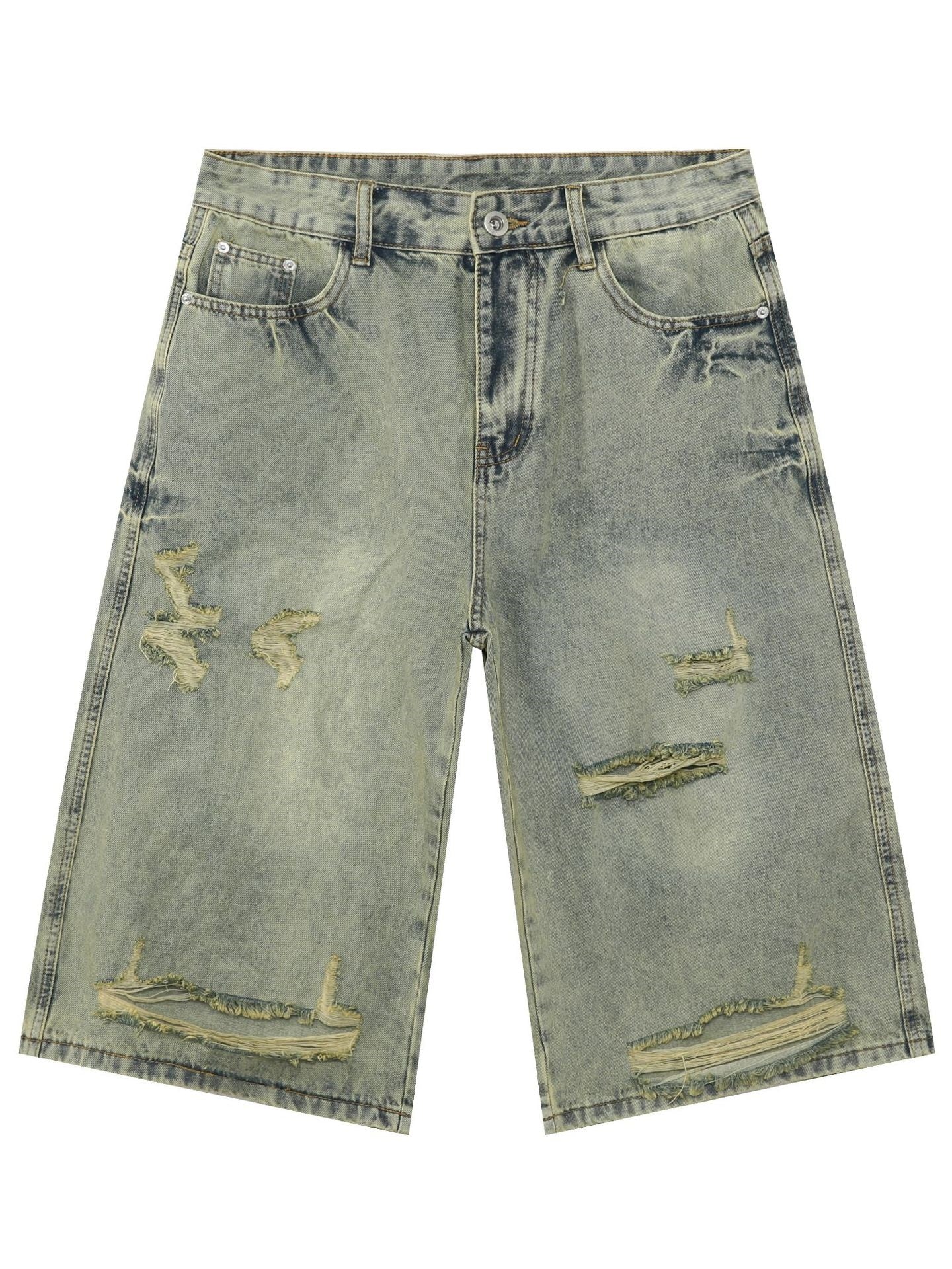 Retro Hole 7 Points Denim Shorts - Image 5