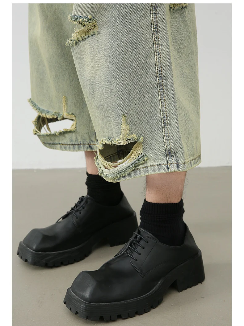 Retro Hole 7 Points Denim Shorts - Image 6