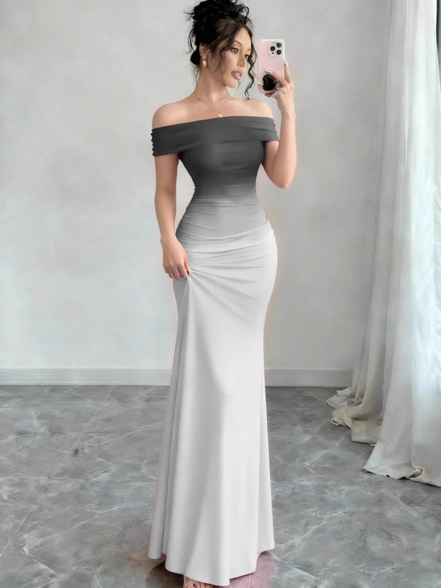 Off Shoulder Hip-hugging Gradient Maxi Dresses - Image 3