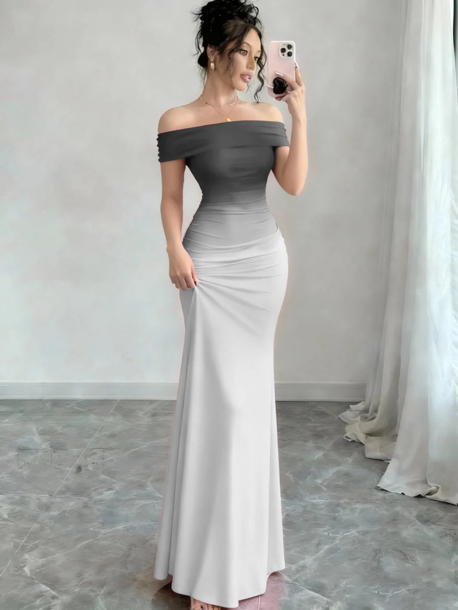 Off Shoulder Hip-hugging Gradient Maxi Dresses - Image 7