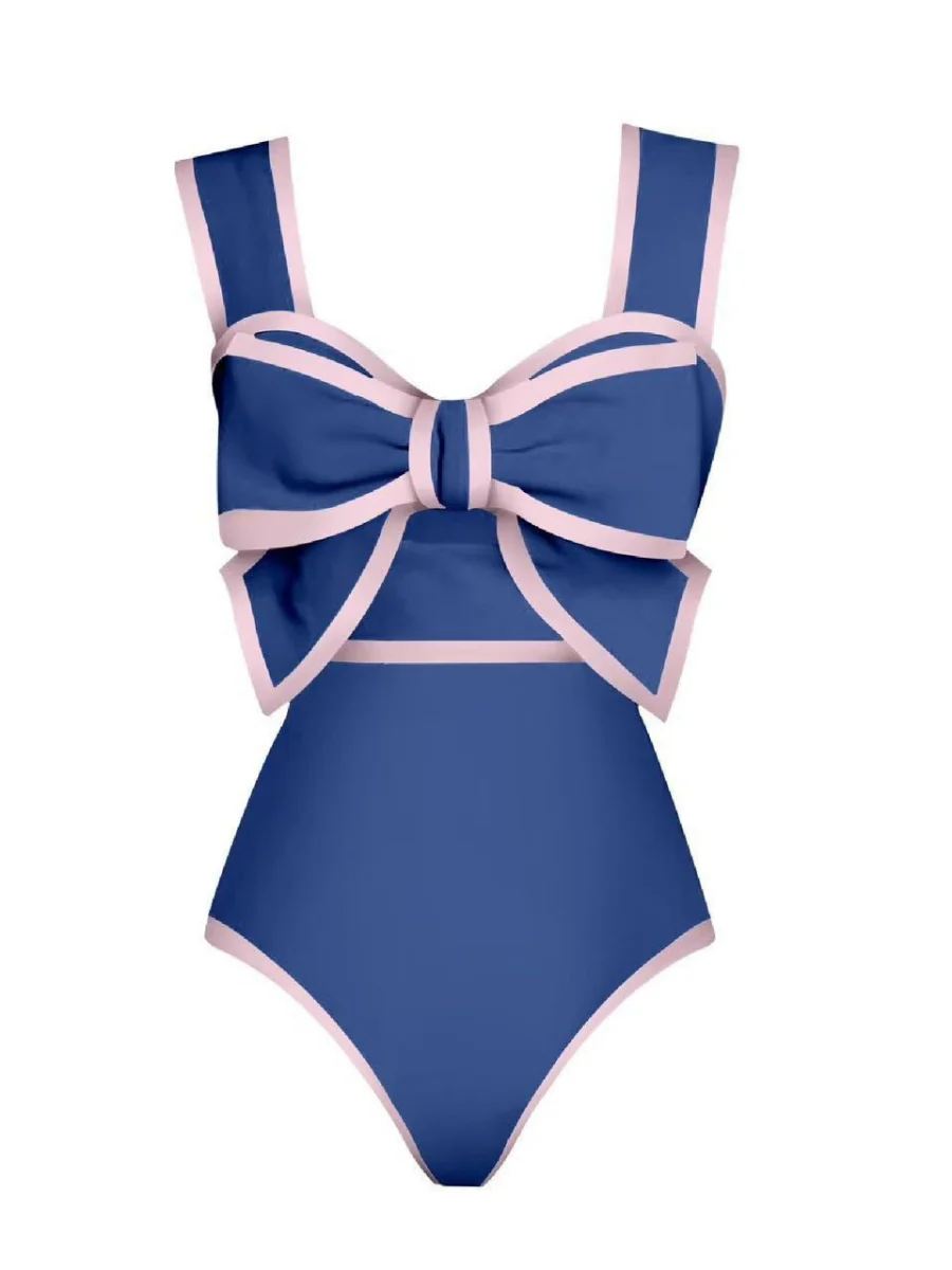 Black And White Color-blocked One-piece Swimsuit With Polka Dot Sun Protection Maxi Dress Two-piece Set - Image 12