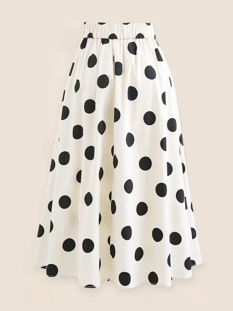 Black And White Color-blocked One-piece Swimsuit With Polka Dot Sun Protection Maxi Dress Two-piece Set - Image 3