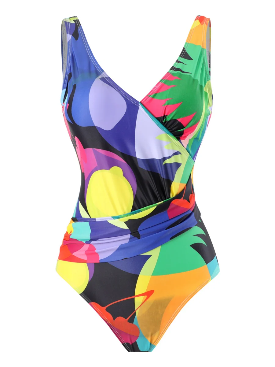 One-piece Swimsuit With Cross-over Print, Revealing Backpack And Hip-revealing Long Skirt (two-piece Set) - Image 11