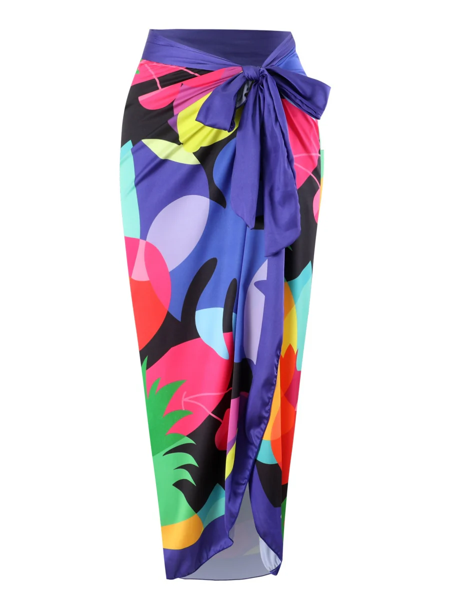 One-piece Swimsuit With Cross-over Print, Revealing Backpack And Hip-revealing Long Skirt (two-piece Set) - Image 13