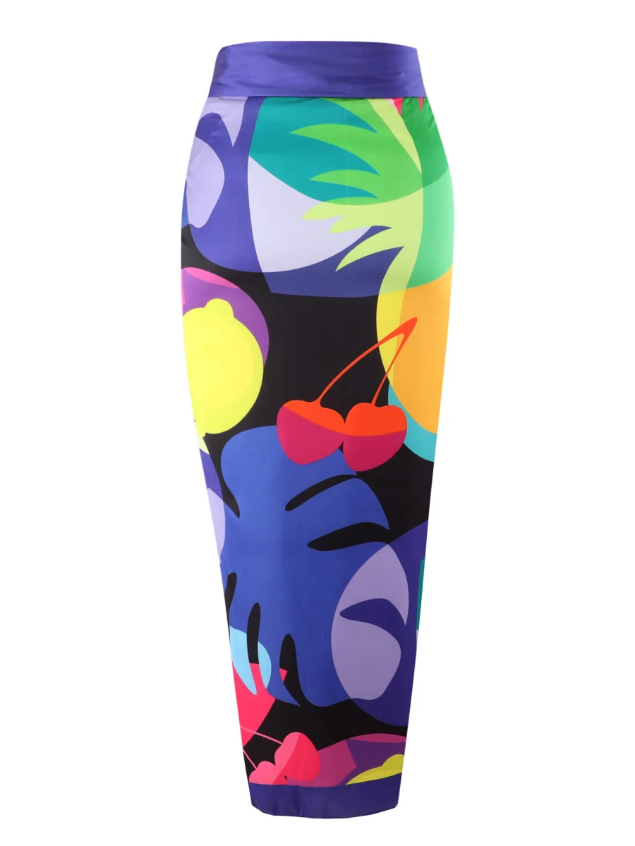 One-piece Swimsuit With Cross-over Print, Revealing Backpack And Hip-revealing Long Skirt (two-piece Set) - Image 14
