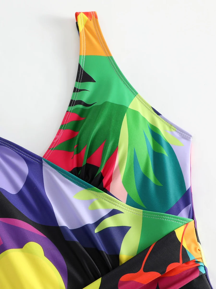 One-piece Swimsuit With Cross-over Print, Revealing Backpack And Hip-revealing Long Skirt (two-piece Set) - Image 16