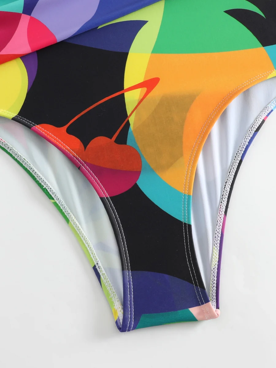 One-piece Swimsuit With Cross-over Print, Revealing Backpack And Hip-revealing Long Skirt (two-piece Set) - Image 17