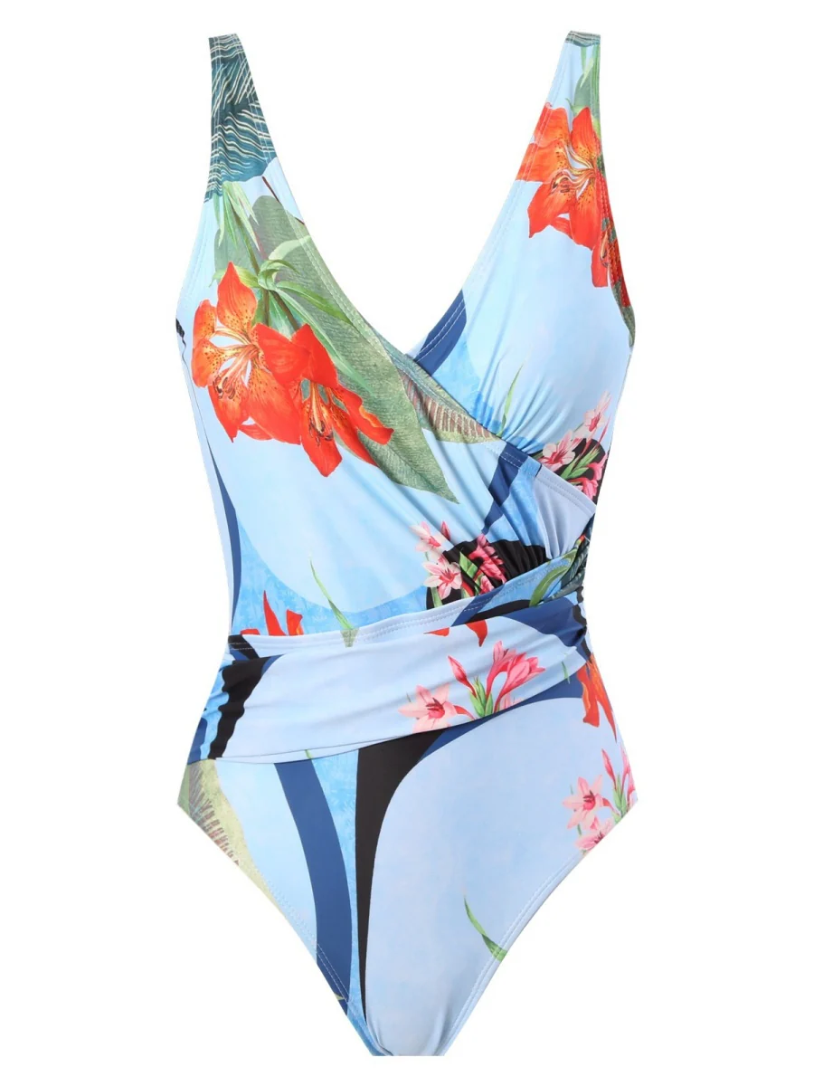 One-piece Swimsuit With Cross-over Print, Revealing Backpack And Hip-revealing Long Skirt (two-piece Set) - Image 19