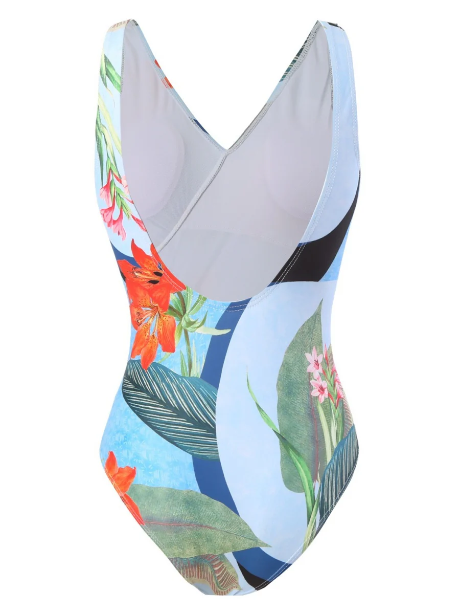 One-piece Swimsuit With Cross-over Print, Revealing Backpack And Hip-revealing Long Skirt (two-piece Set) - Image 20