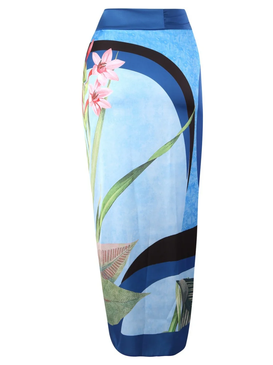 One-piece Swimsuit With Cross-over Print, Revealing Backpack And Hip-revealing Long Skirt (two-piece Set) - Image 22