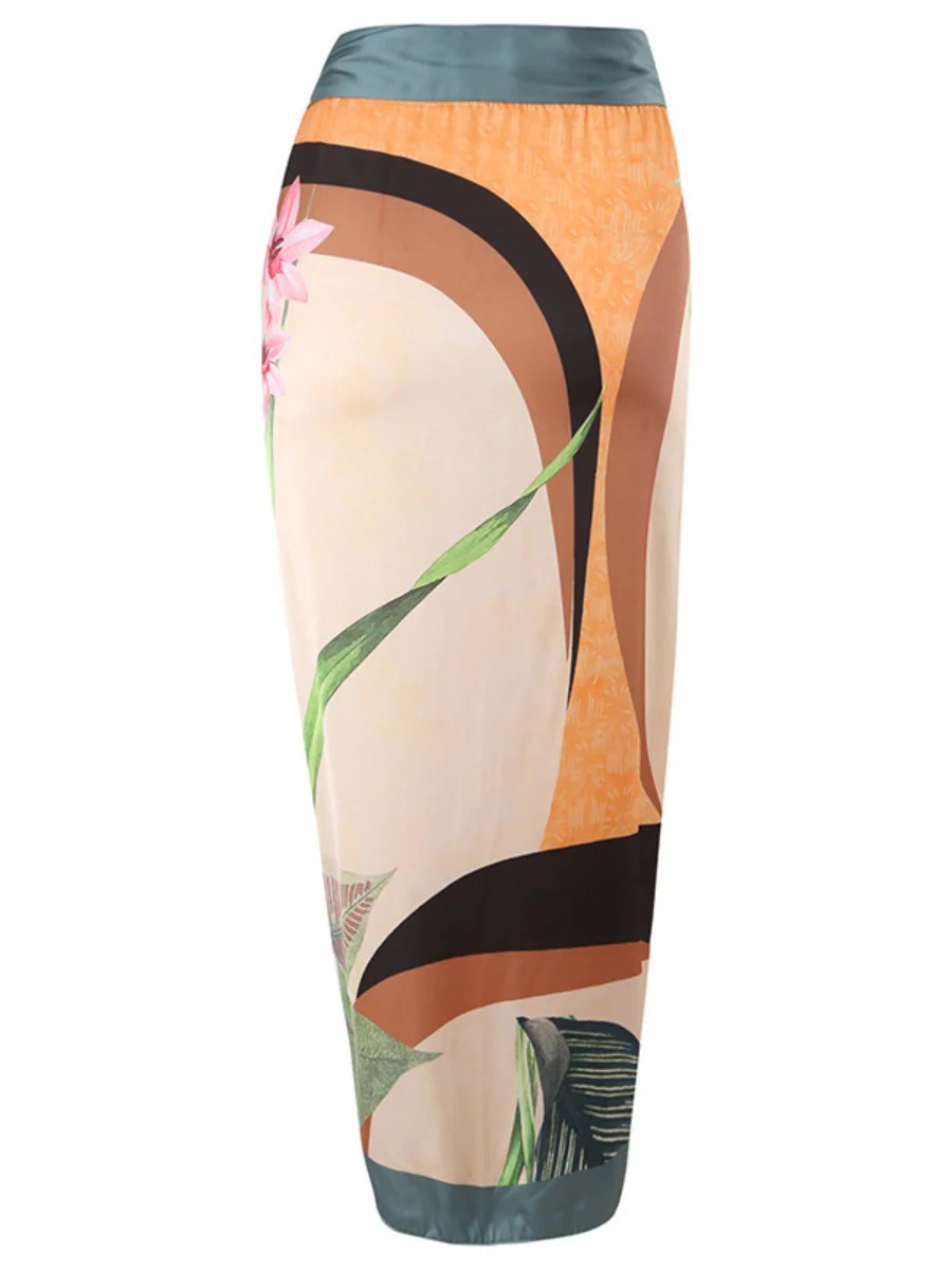 One-piece Swimsuit With Cross-over Print, Revealing Backpack And Hip-revealing Long Skirt (two-piece Set) - Image 7
