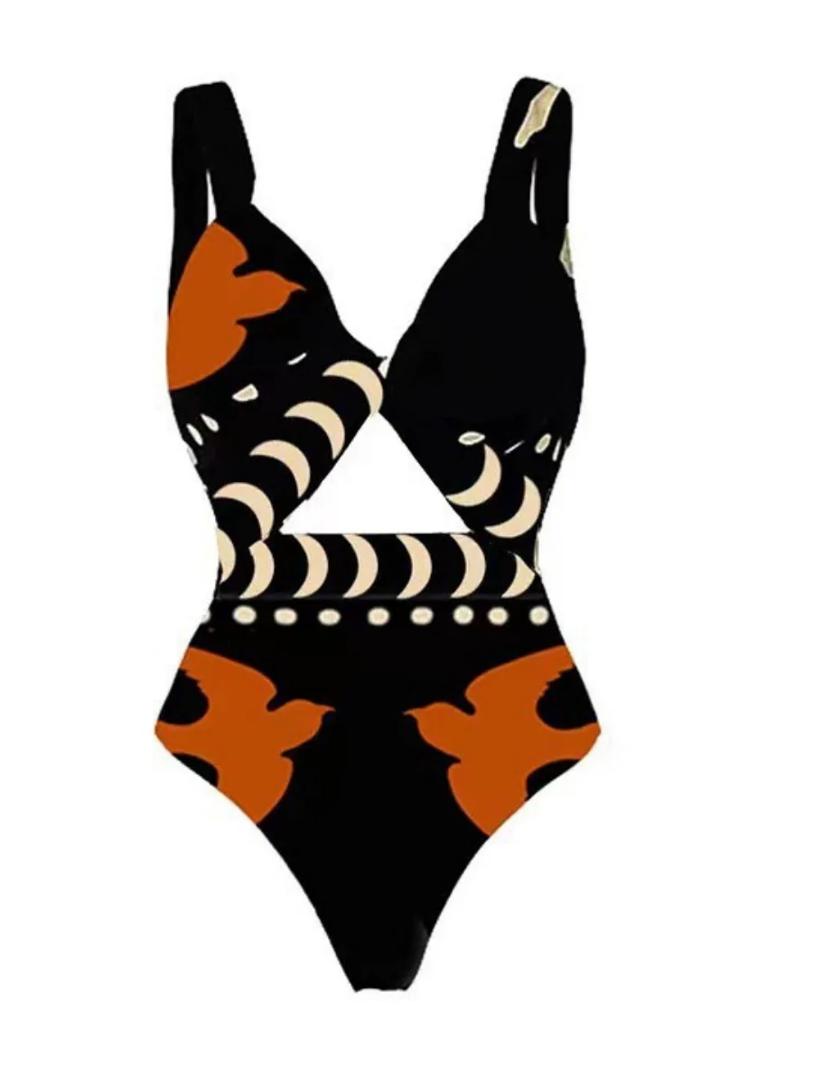 Retro-print Mesh Maxi Dress Conservative One-piece Swimsuit Two-piece Set - Image 2