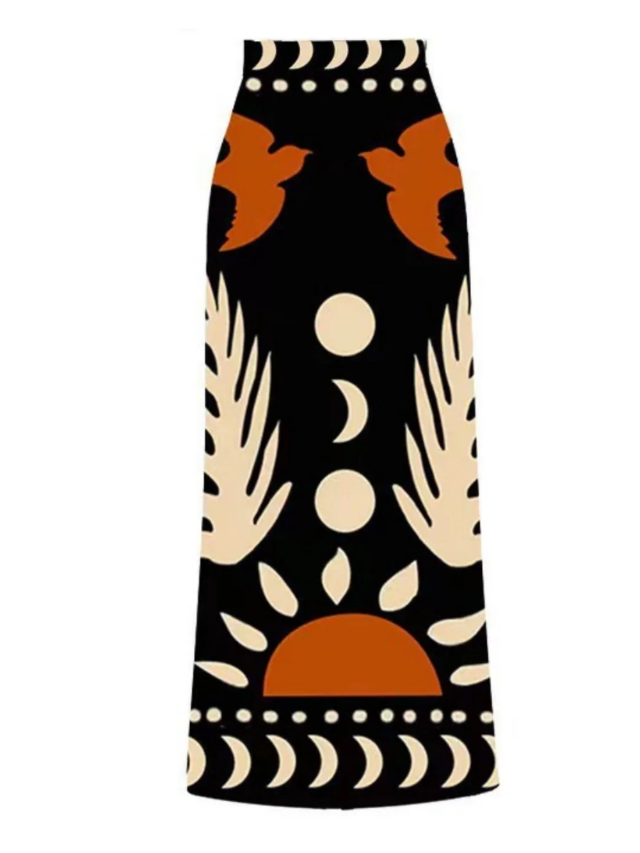 Retro-print Mesh Maxi Dress Conservative One-piece Swimsuit Two-piece Set - Image 3