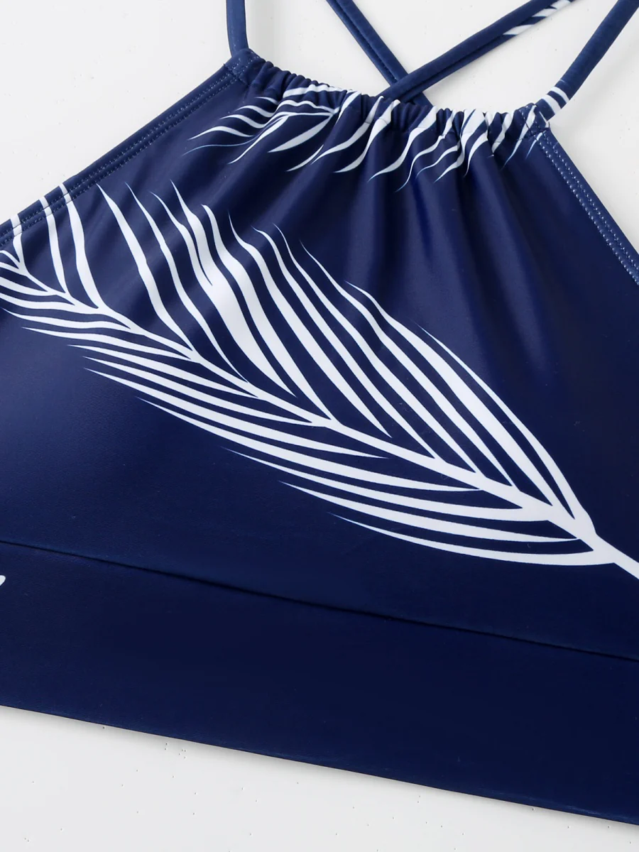 Feather Print Two-Piece Swimsuit With Sun Protection And Skirt (Three-Piece Set) - Image 15