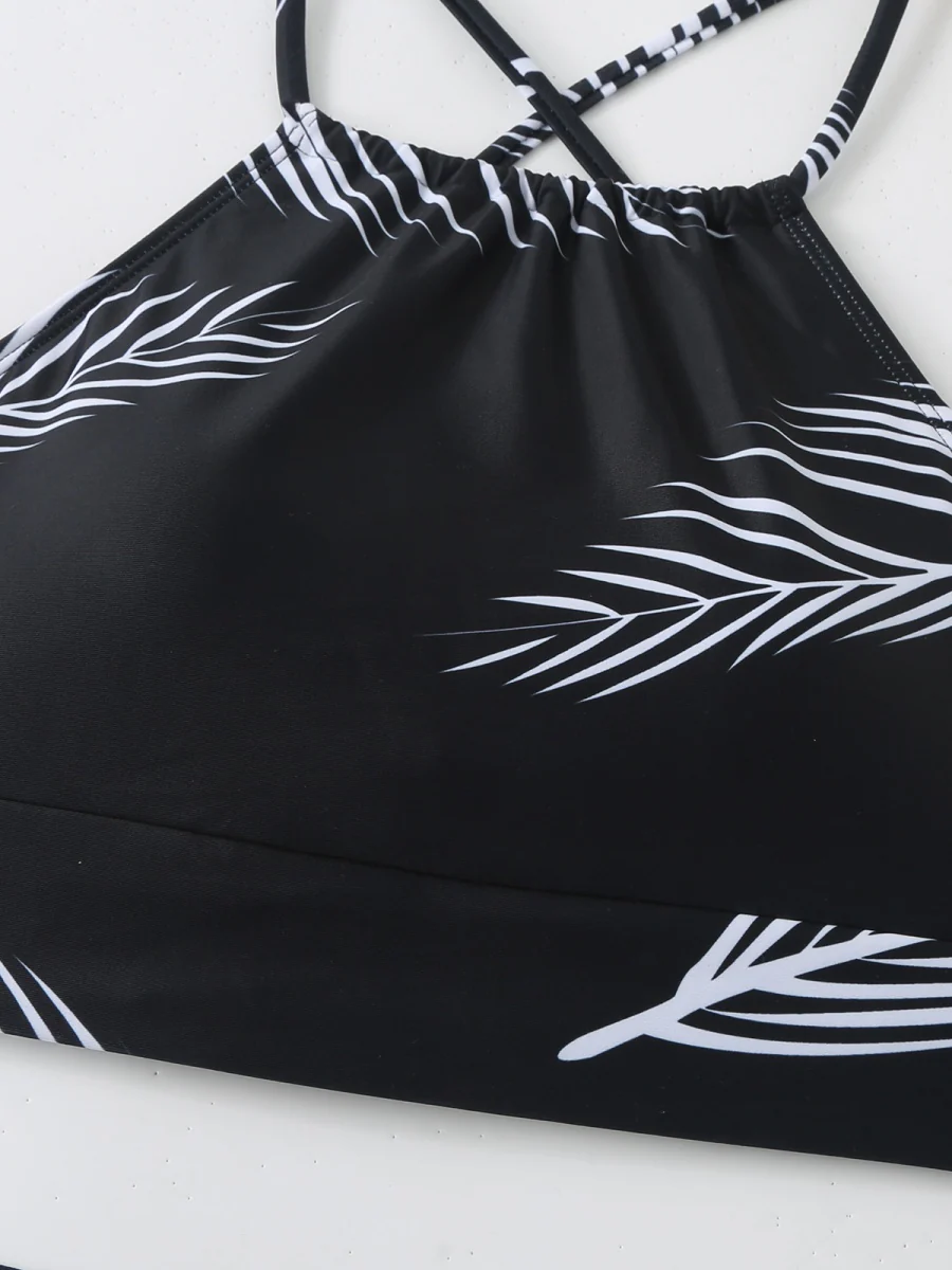 Feather Print Two-Piece Swimsuit With Sun Protection And Skirt (Three-Piece Set) - Image 4